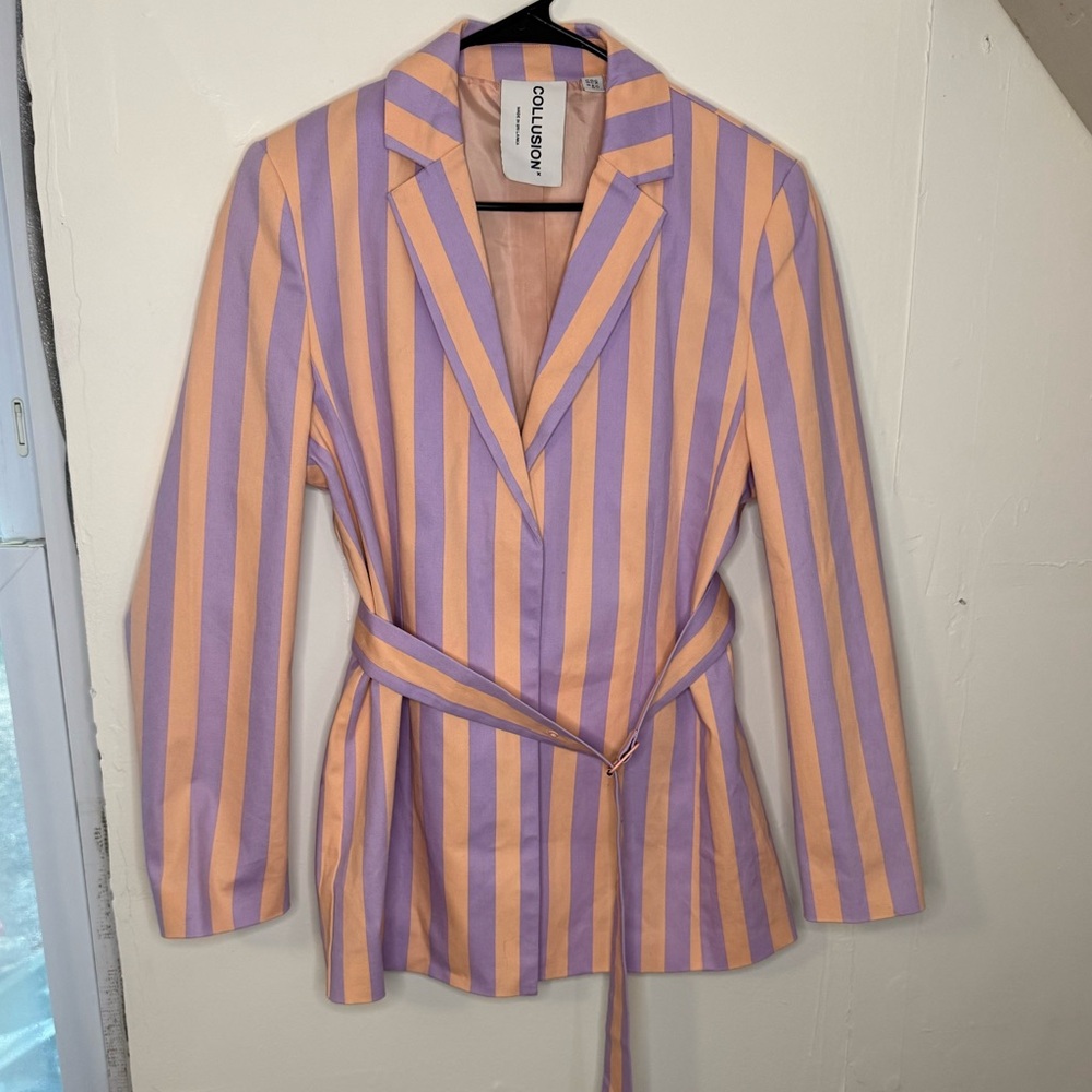 Collusion Striped Purple and Salmon Pink Blazer